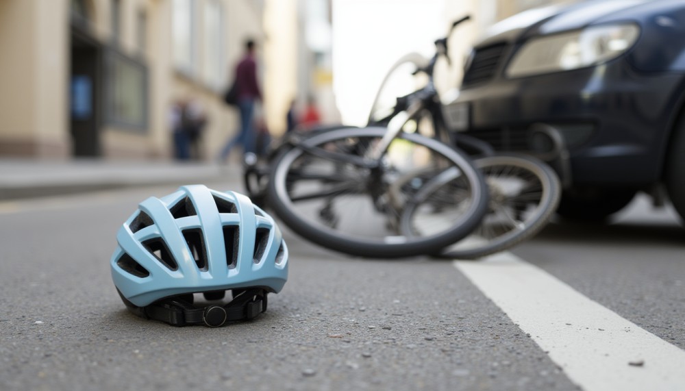 Elektryczny rowerzysta w tarapatach po niebezpiecznym wyprzedzeniu radiowozu