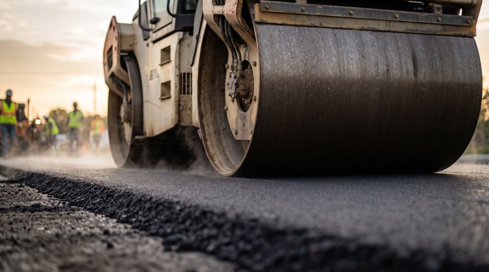 Pierwsze asfaltowanie na przebudowywanej ulicy Gajowickiej. Zdjęcia z drona